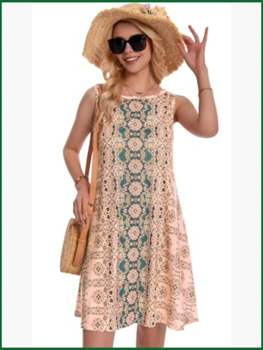 Sleeveless Floral Flowy Pocket Tshirt Tank Sundress Casual Beach Boho - Picture 5 of 7
